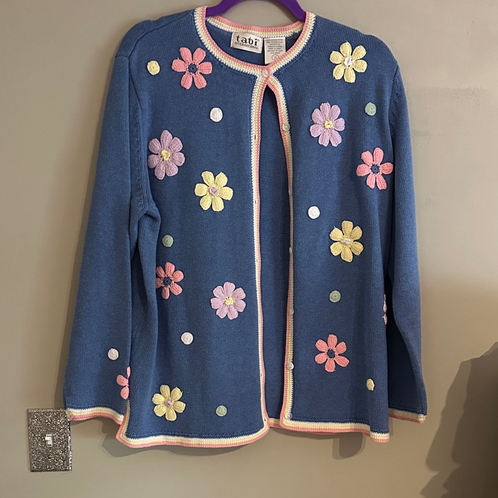 Vintage Tabi Floral Embroidered Blue Cardigan